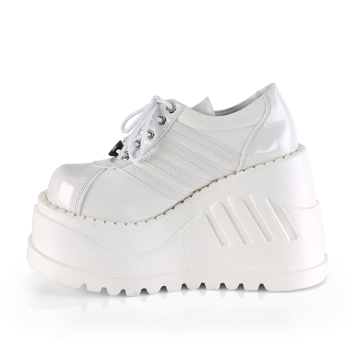 DemoniaCult Pompes pour femmes STOMP-08 Wht Pat-Vegan Leather