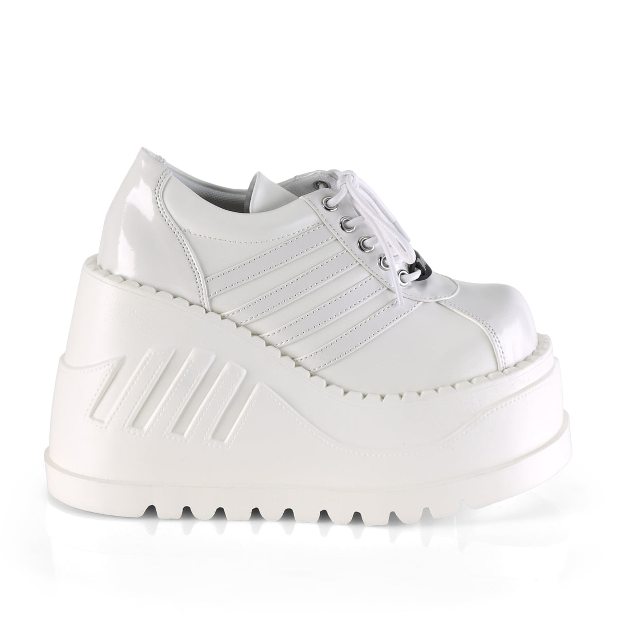DemoniaCult Pompes pour femmes STOMP-08 Wht Pat-Vegan Leather
