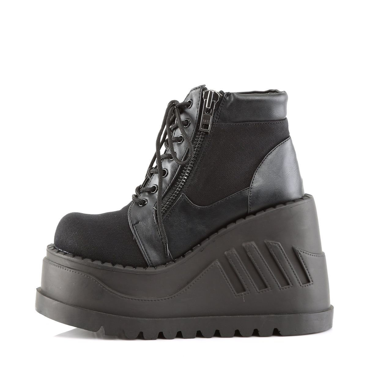 DemoniaCult Womens Ankle Boots STOMP-10 Blk Canvas-Vegan Leather