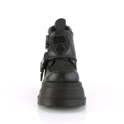 DemoniaCult Womens Ankle Boots STOMP-15 Blk Vegan Leather