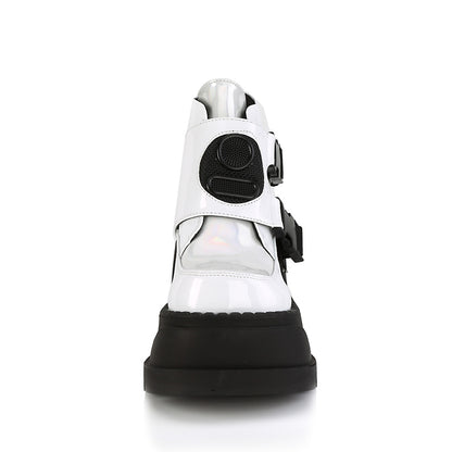 DemoniaCult Bottes de cheville des femmes STOMP-15 Wht Patent-Multi