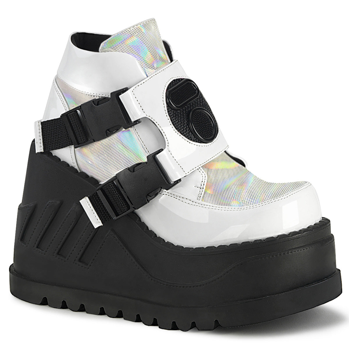 DemoniaCult Bottes de cheville des femmes STOMP-15 Wht Patent-Multi