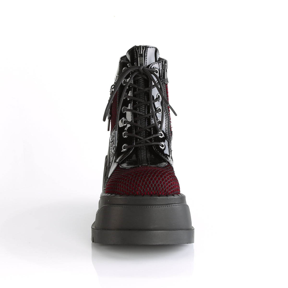 DemoniaCult Bottes de cheville des femmes STOMP-18 Blk Pat-Burgundy Velvet