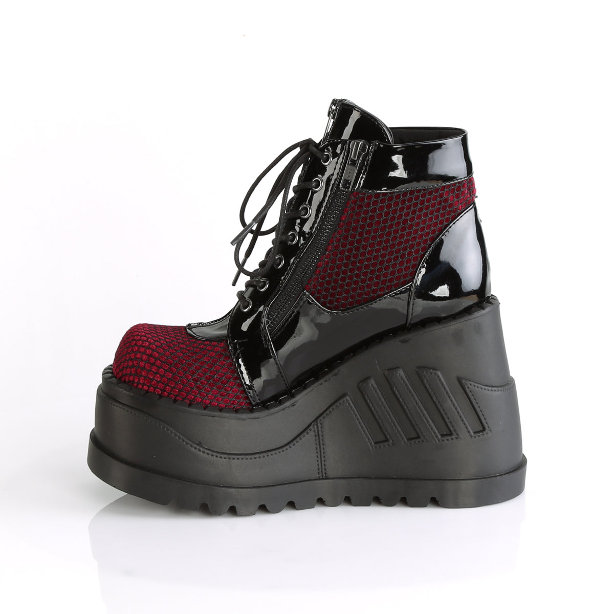 DemoniaCult Bottes de cheville des femmes STOMP-18 Blk Pat-Burgundy Velvet