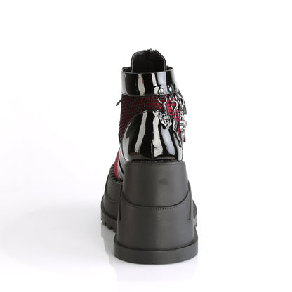 DemoniaCult Bottes de cheville des femmes STOMP-18 Blk Pat-Burgundy Velvet