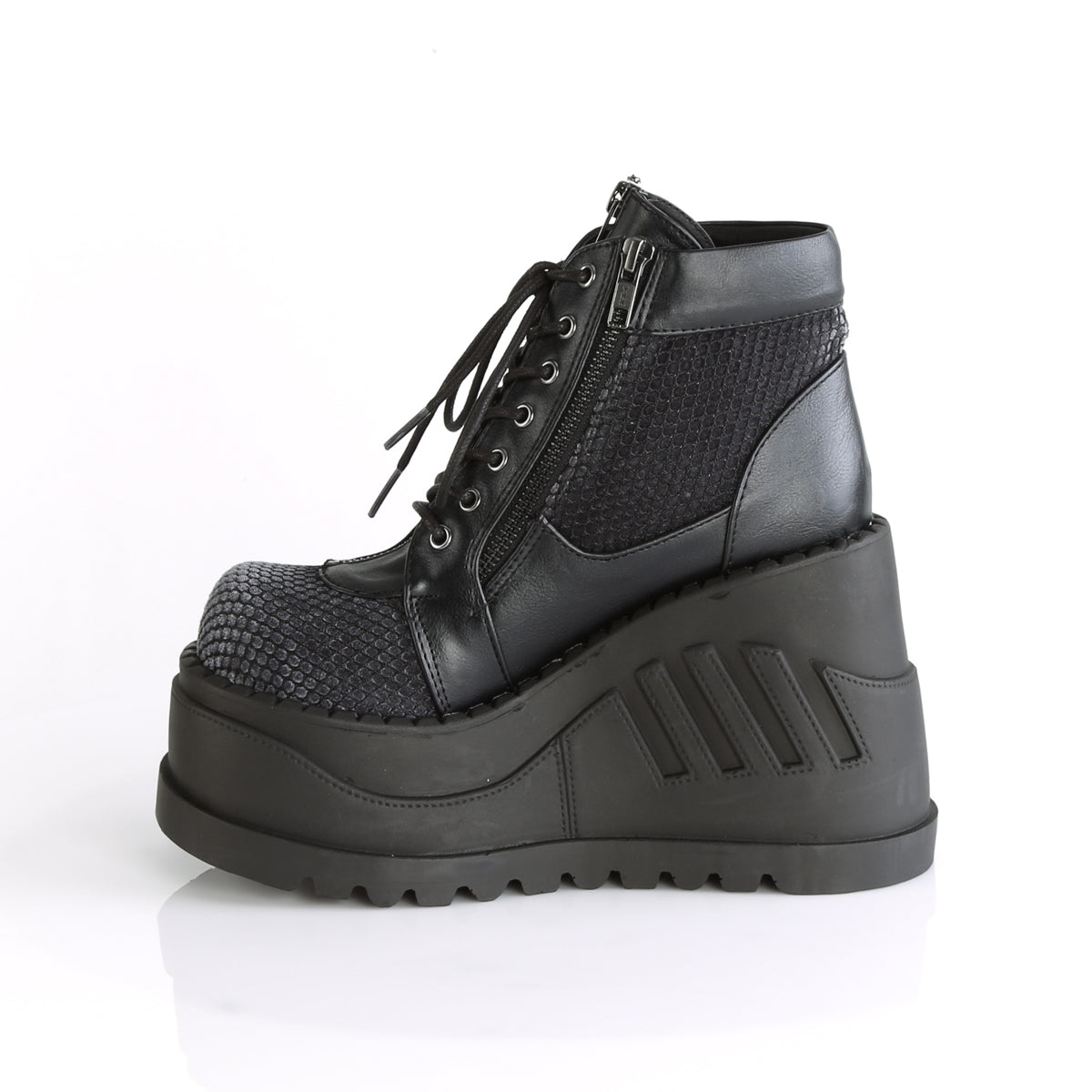 DemoniaCult Bottes de cheville des femmes STOMP-18 Blk Velvet de gris en cuir végétalien