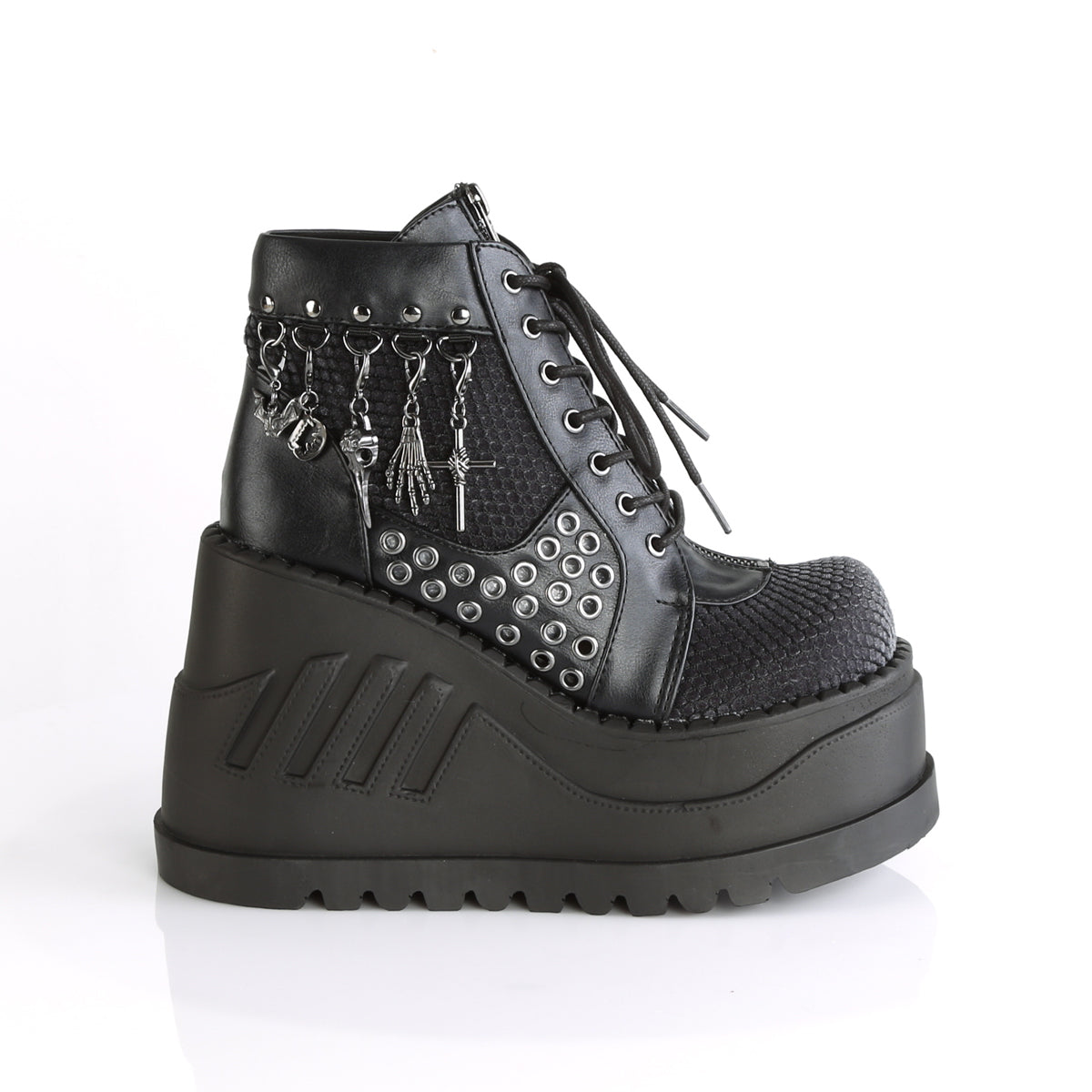 DemoniaCult Bottes de cheville des femmes STOMP-18 Blk Velvet de gris en cuir végétalien
