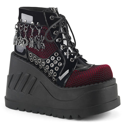 DemoniaCult Bottes de cheville des femmes STOMP-18 Blk Pat-Burgundy Velvet