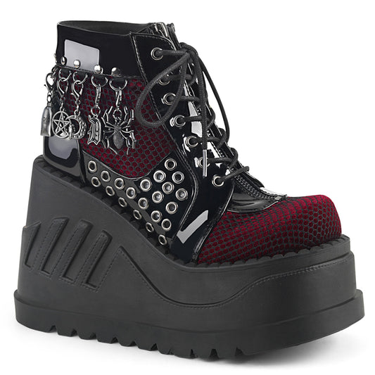 DemoniaCult Bottes de cheville des femmes STOMP-18 Blk Pat-Burgundy Velvet