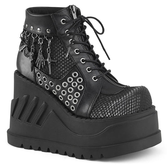 DemoniaCult Bottes de cheville des femmes STOMP-18 Blk Velvet de gris en cuir végétalien