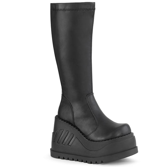 DemoniaCult Women's Mid-Calf & Knee High Boots STOMP-200 Blk Stretch Vegan Leather