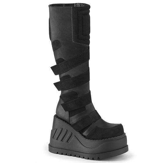 DemoniaCult Women's Mid-Calf & Knee High Boots STOMP-228 Blk Vegan Leather