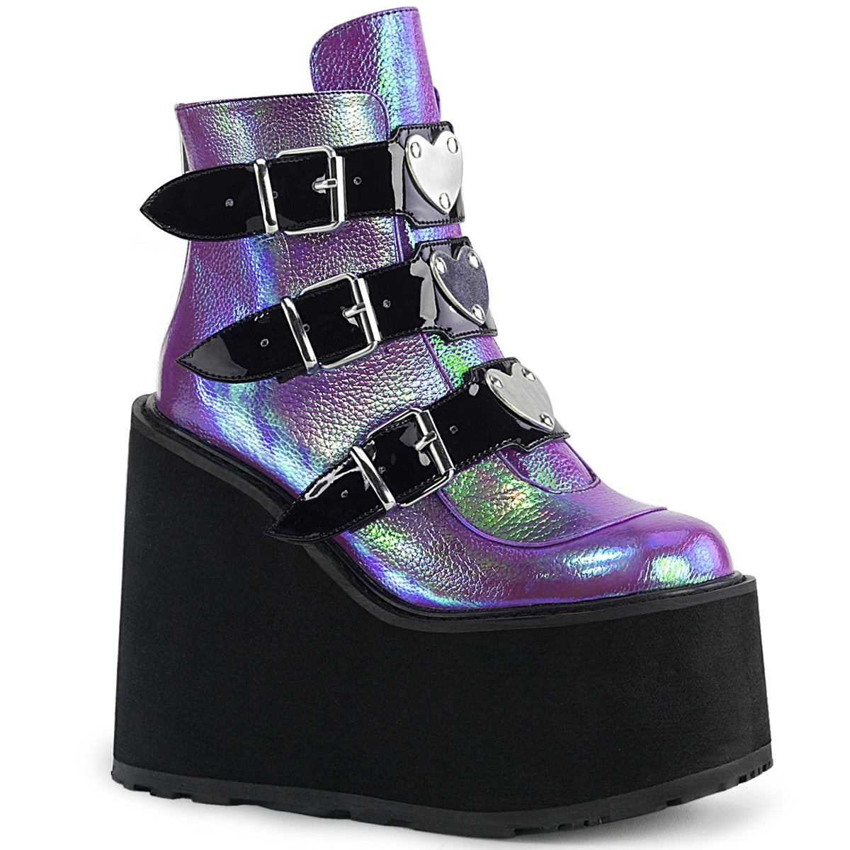 DemoniaCult Womens Ankle Boots SWING-105 Purple Iridescent Vegan Leather