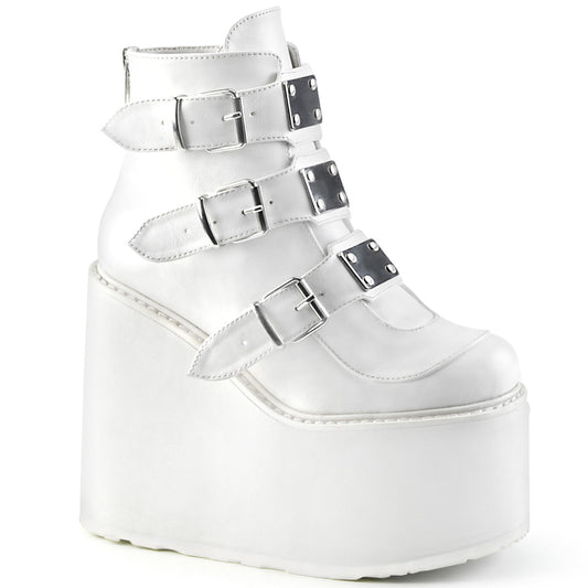 DemoniaCult Bottes de cheville des femmes SWING-105 Cuir végétalien blanc