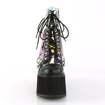 DemoniaCult Womens Ankle Boots SWING-115 Blk Vegan Leather-Pat-Magic Mirror TPU