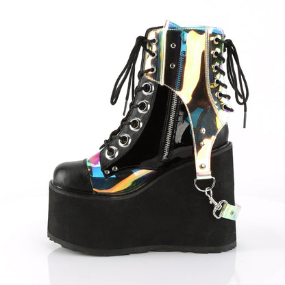 DemoniaCult Womens Ankle Boots SWING-115 Blk Vegan Leather-Pat-Magic Mirror TPU