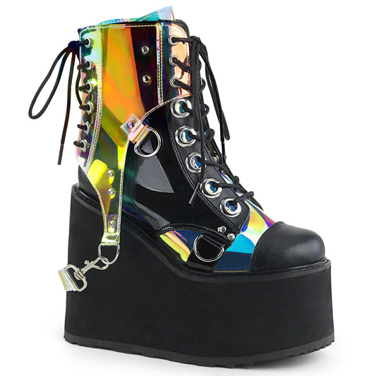 DemoniaCult Women's Ankle Boots SWING-115 Blk Vegan Leather-Pat-Magic Mirror TPU