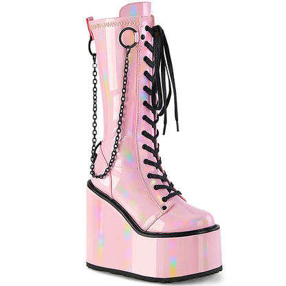 DemoniaCult  Bottes SWING-150 B. Pat extensible holographique rose