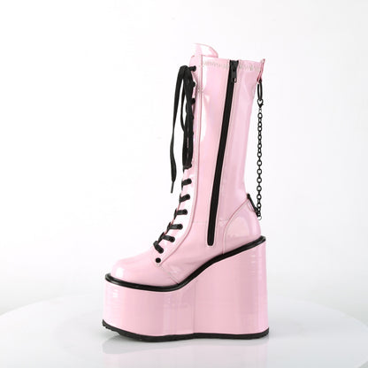 DemoniaCult  Bottes SWING-150 B. Pat extensible holographique rose
