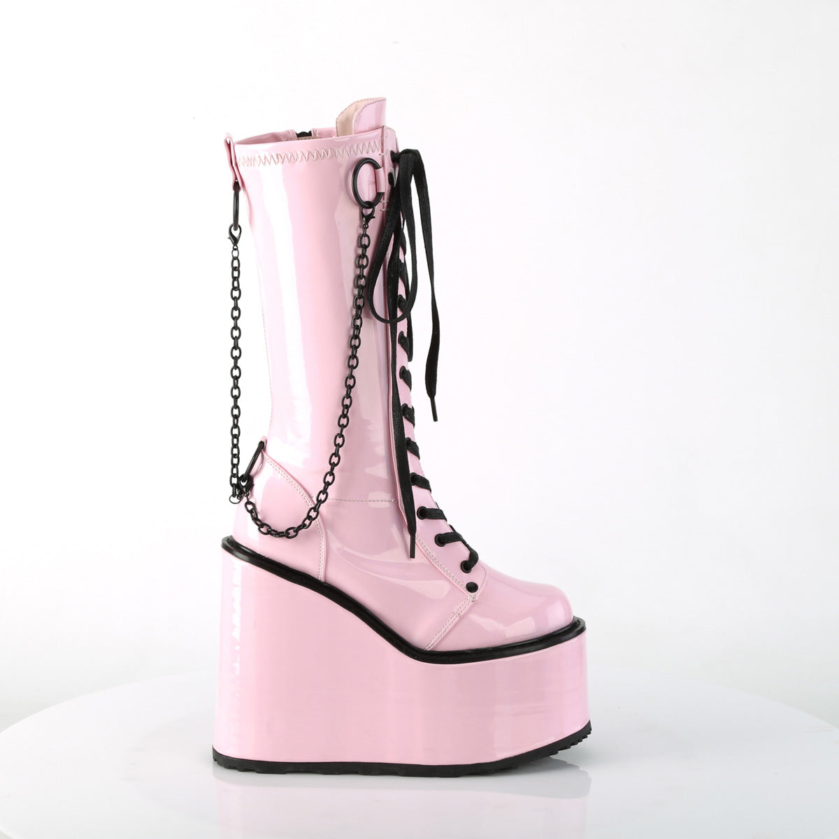 DemoniaCult  Bottes SWING-150 B. Pat extensible holographique rose
