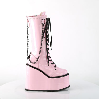 DemoniaCult  Bottes SWING-150 B. Pat extensible holographique rose