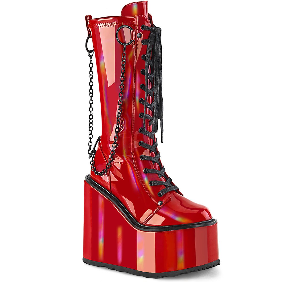 DemoniaCult  Bottes SWING-150 Pat étirement holographique rouge