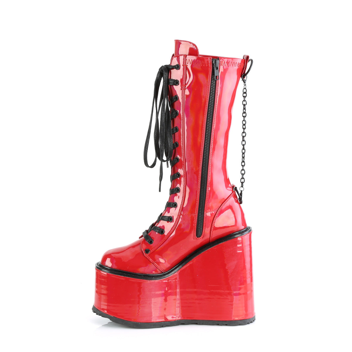 DemoniaCult  Bottes SWING-150 Pat étirement holographique rouge