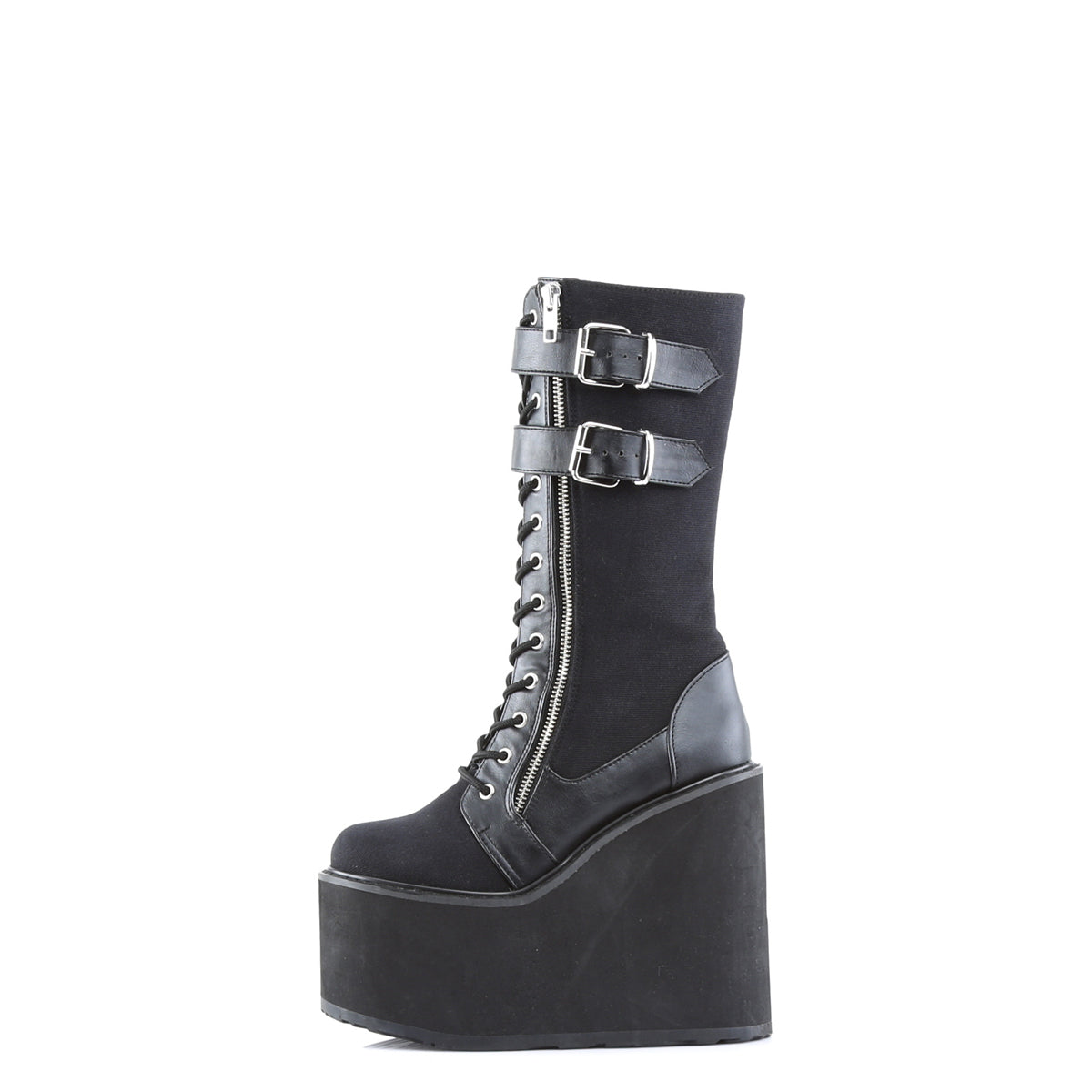 DemoniaCult Womens Boots SWING-221 Blk Canvas-Vegan Leather