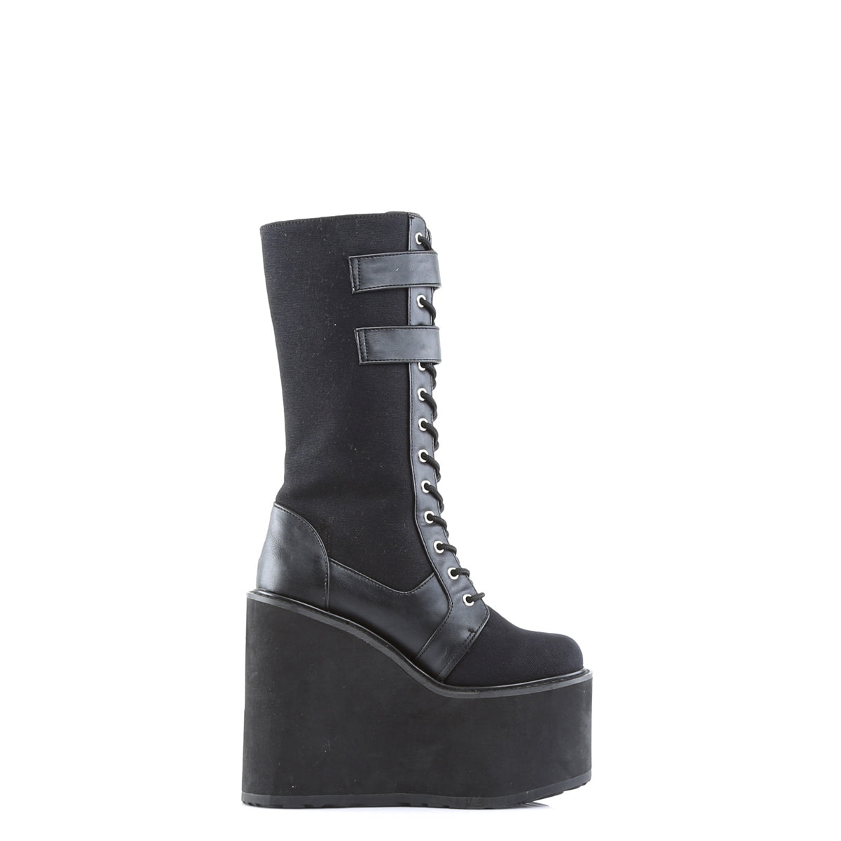 DemoniaCult Womens Boots SWING-221 Blk Canvas-Vegan Leather