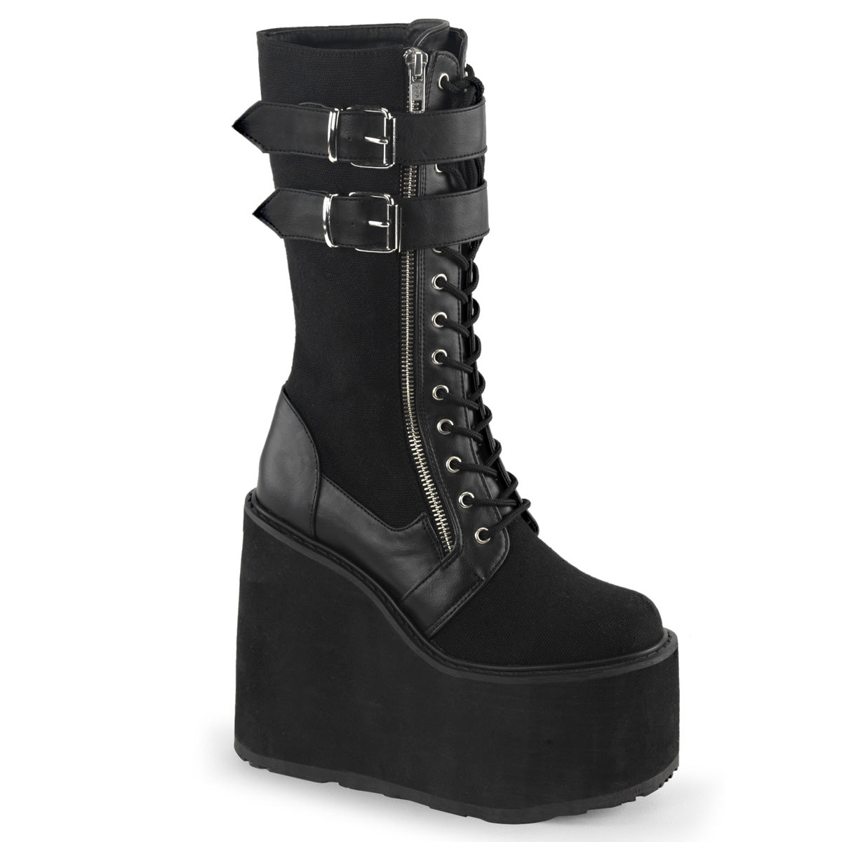 DemoniaCult Bottes de femmes SWING-221 Cuir Vegan Blk en toile