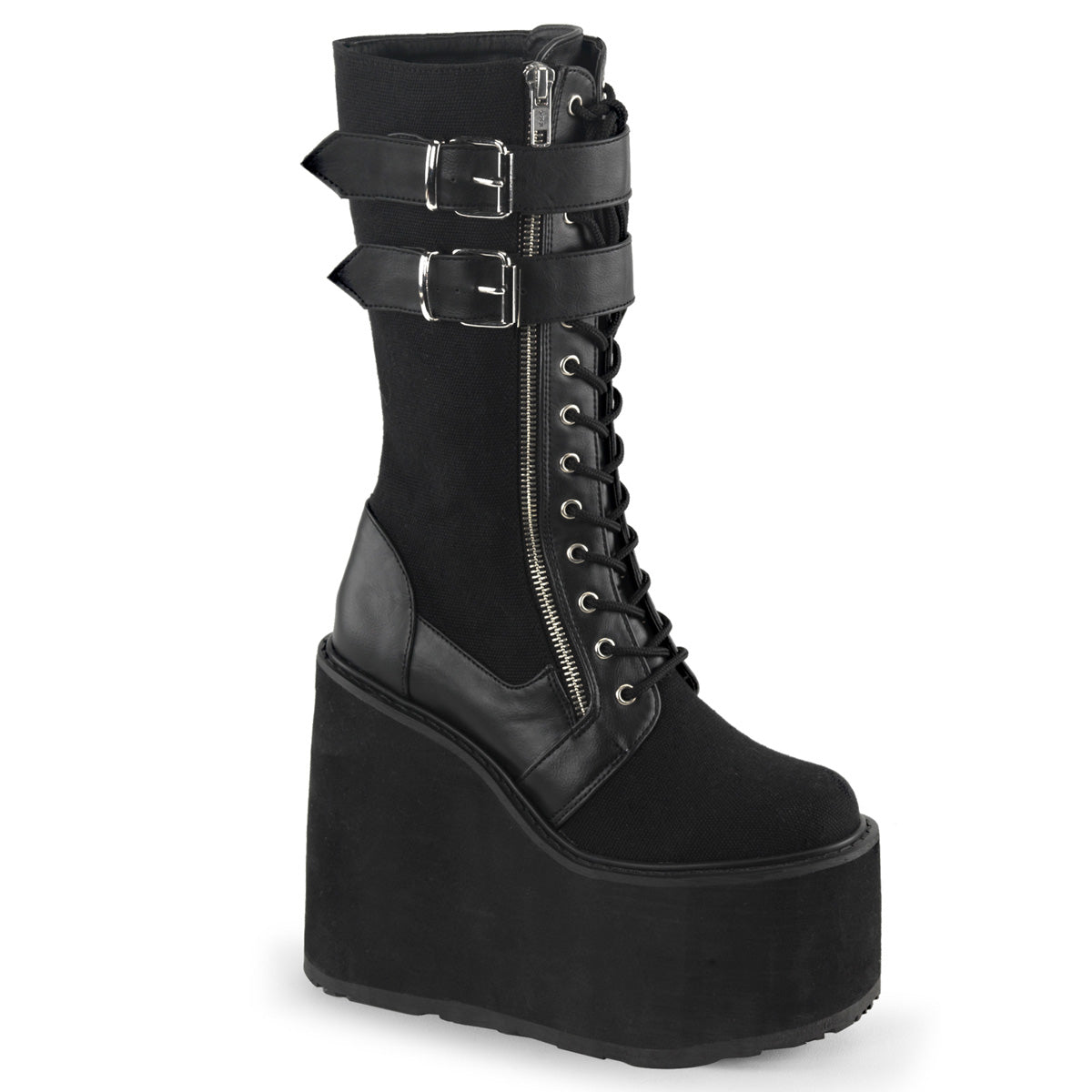 DemoniaCult Womens Boots SWING-221 Blk Canvas-Vegan Leather