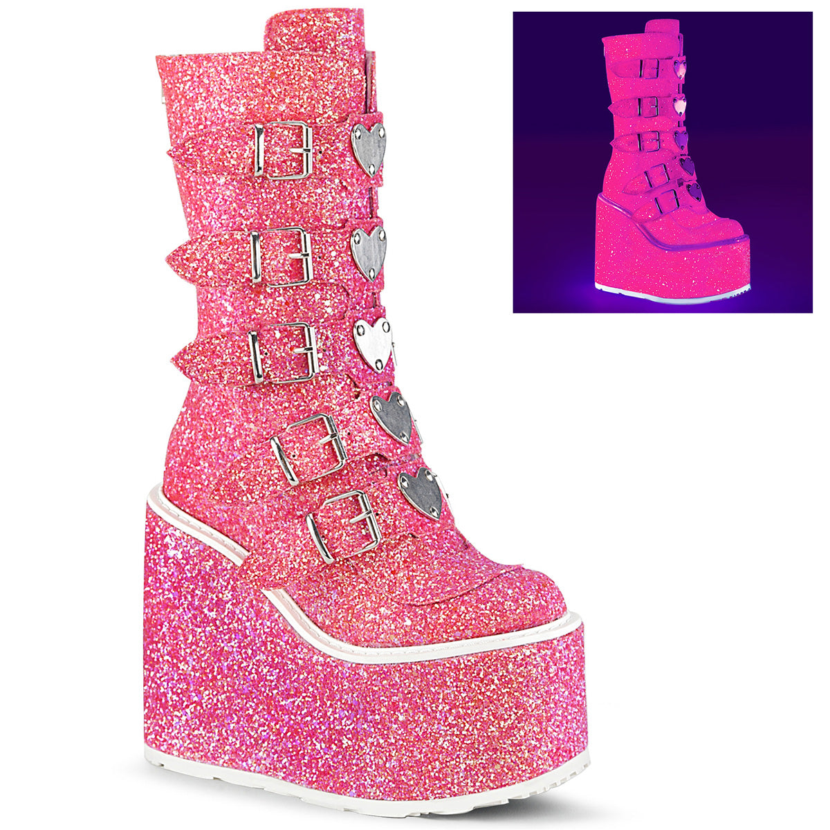 DemoniaCult Bottes de femmes SWING-230g paillettes roses