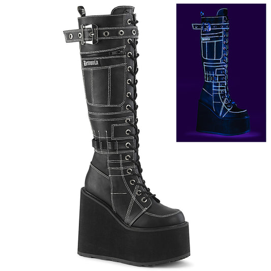 DemoniaCult Women's Mid-Calf & Knee High Boots SWING-260 Blk Vegan Leather
