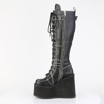 DemoniaCult Women's Mid-Calf & Knee High Boots SWING-260 Blk Vegan Leather