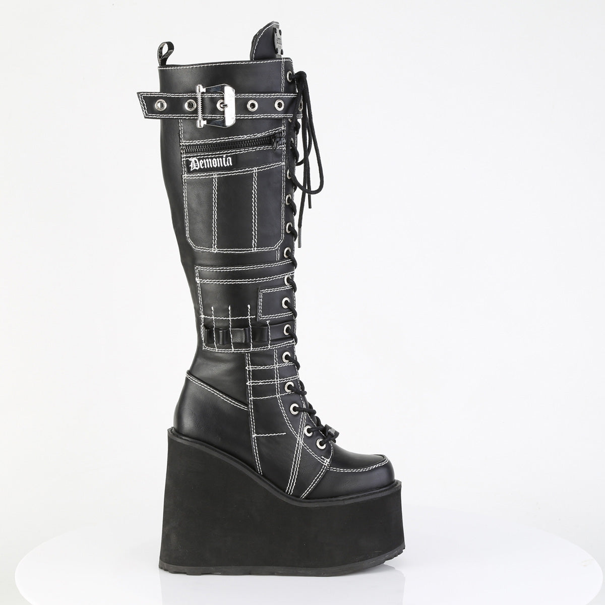 DemoniaCult Women's Mid-Calf & Knee High Boots SWING-260 Blk Vegan Leather