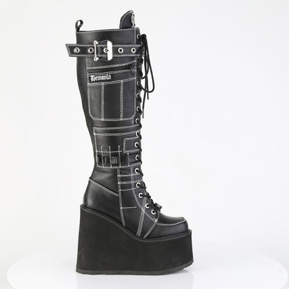 DemoniaCult Women's Mid-Calf & Knee High Boots SWING-260 Blk Vegan Leather