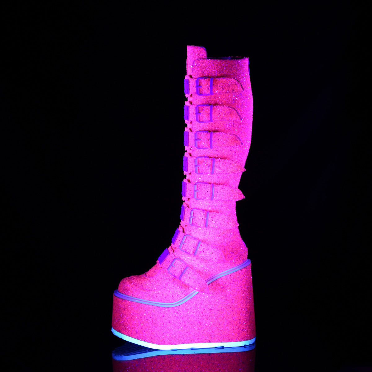 DemoniaCult  Bottes SWING-815uv paillettes roses