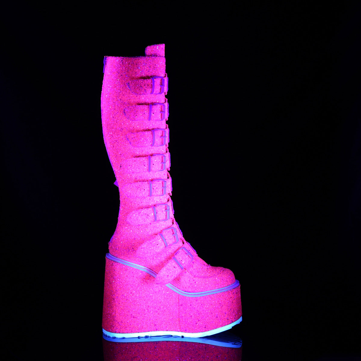 DemoniaCult  Bottes SWING-815uv paillettes roses