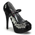 Bordello Pompes pour femmes TEEZE-07SQ Blk-Slv Sequins