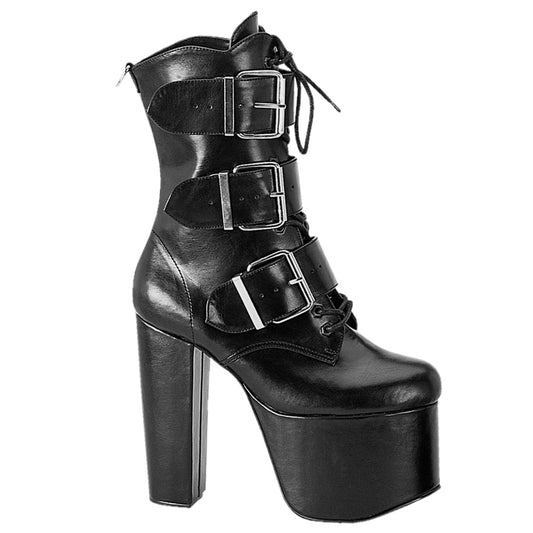 DemoniaCult Womens Ankle Boots TORMENT-703 Blk Vegan Leather