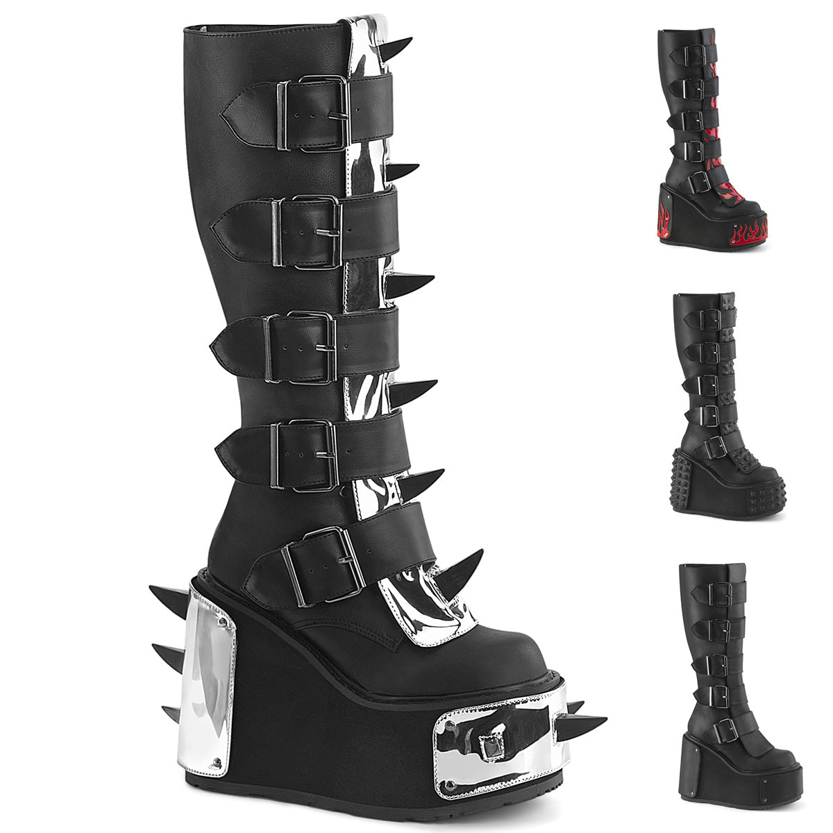 DemoniaCult Women's Mid-Calf & Knee High Boots TRANSFORMER-800 Blk Vegan Leather