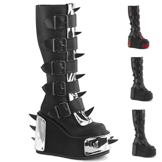 DemoniaCult Women's Mid-Calf & Knee High Boots TRANSFORMER-800 Blk Vegan Leather
