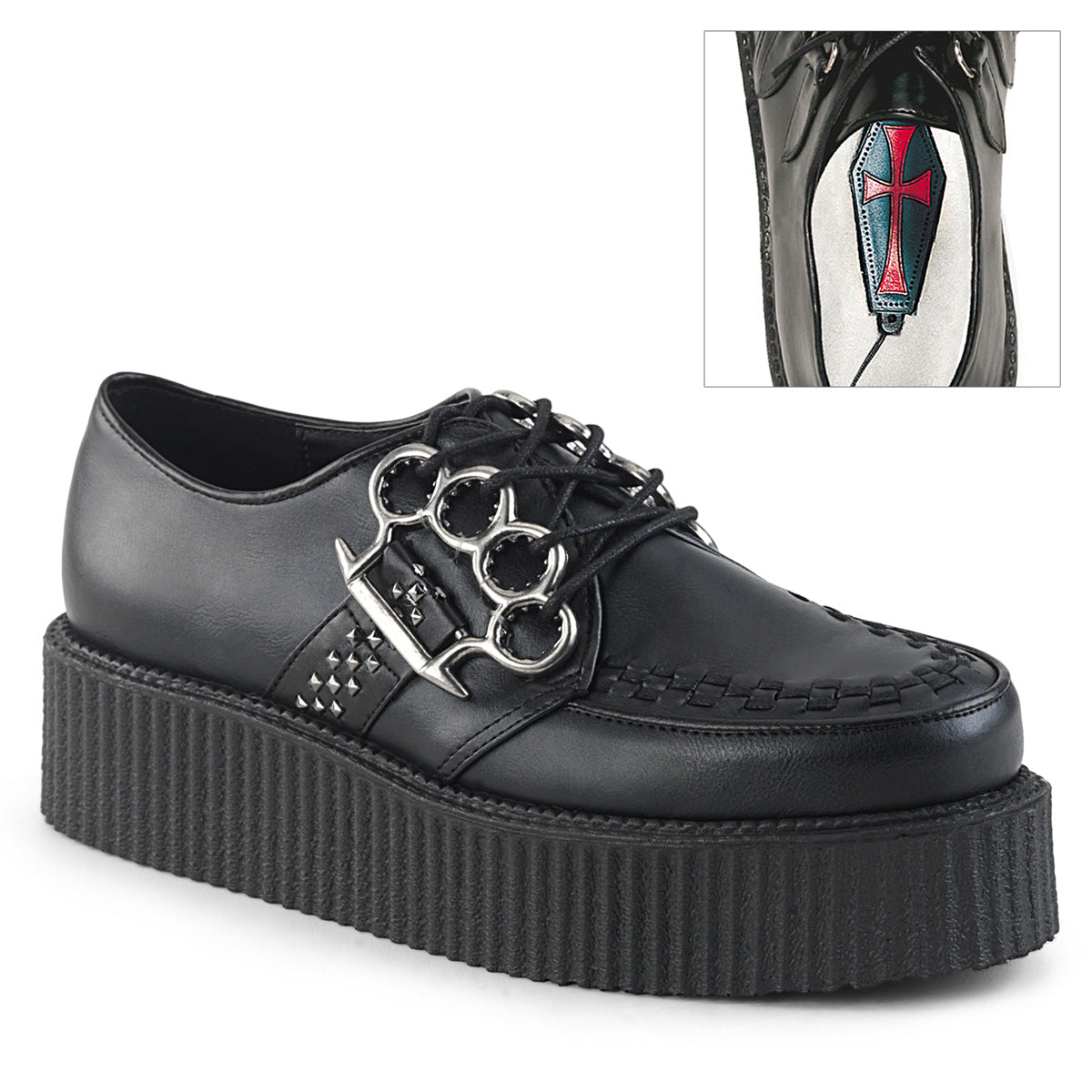 DemoniaCult Chaussure basse pour hommes V-CREEPER-516 Cuir végétalien BLK