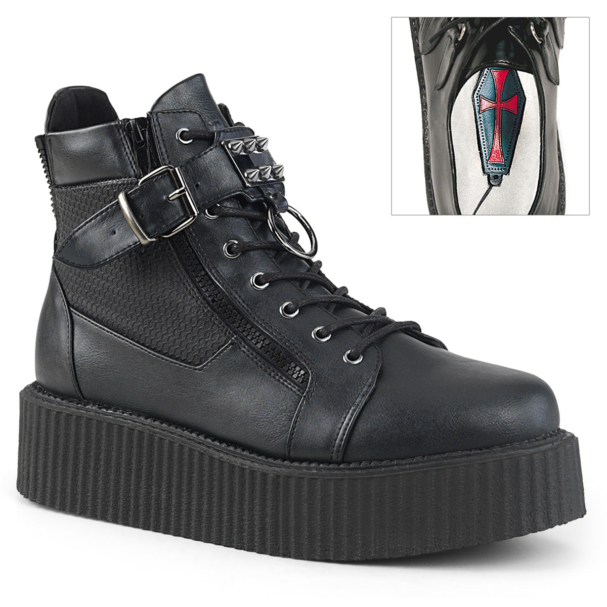 DemoniaCult Mens Low Shoe V-CREEPER-566 Blk Vegan Leather