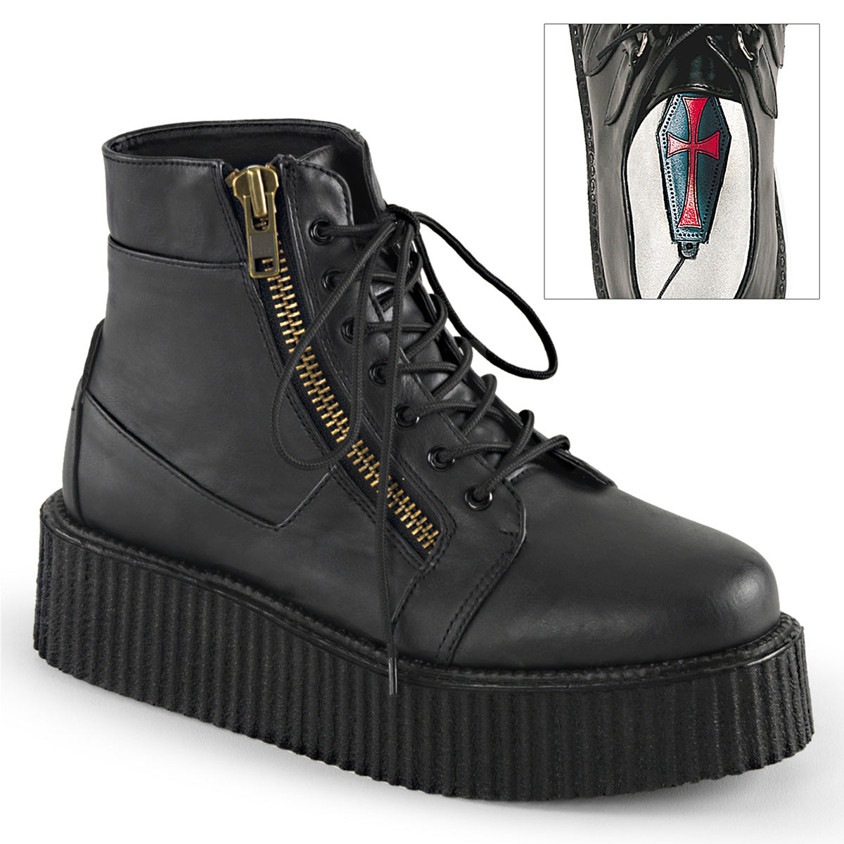 DemoniaCult Chaussure basse pour hommes V-CREEPER-571 Cuir végétalien BLK