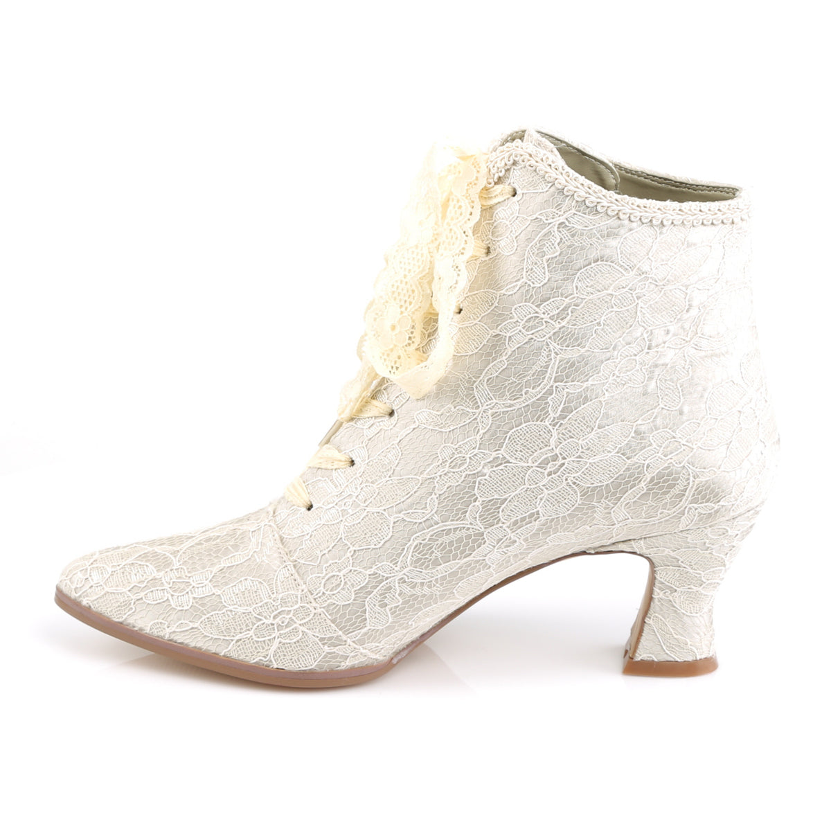 Fabulicious Bottines pour femmes VICTORIAN-30 Champaign Satin-dentelle