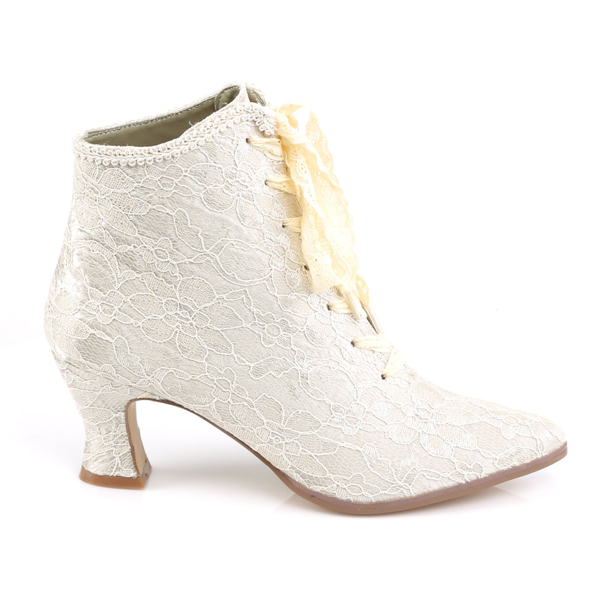 Fabulicious Bottines pour femmes VICTORIAN-30 Champaign Satin-dentelle