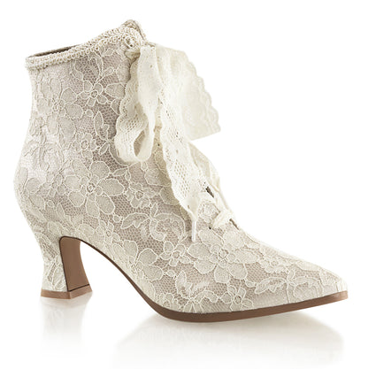 Fabulicious Bottines pour femmes VICTORIAN-30 Champaign Satin-dentelle