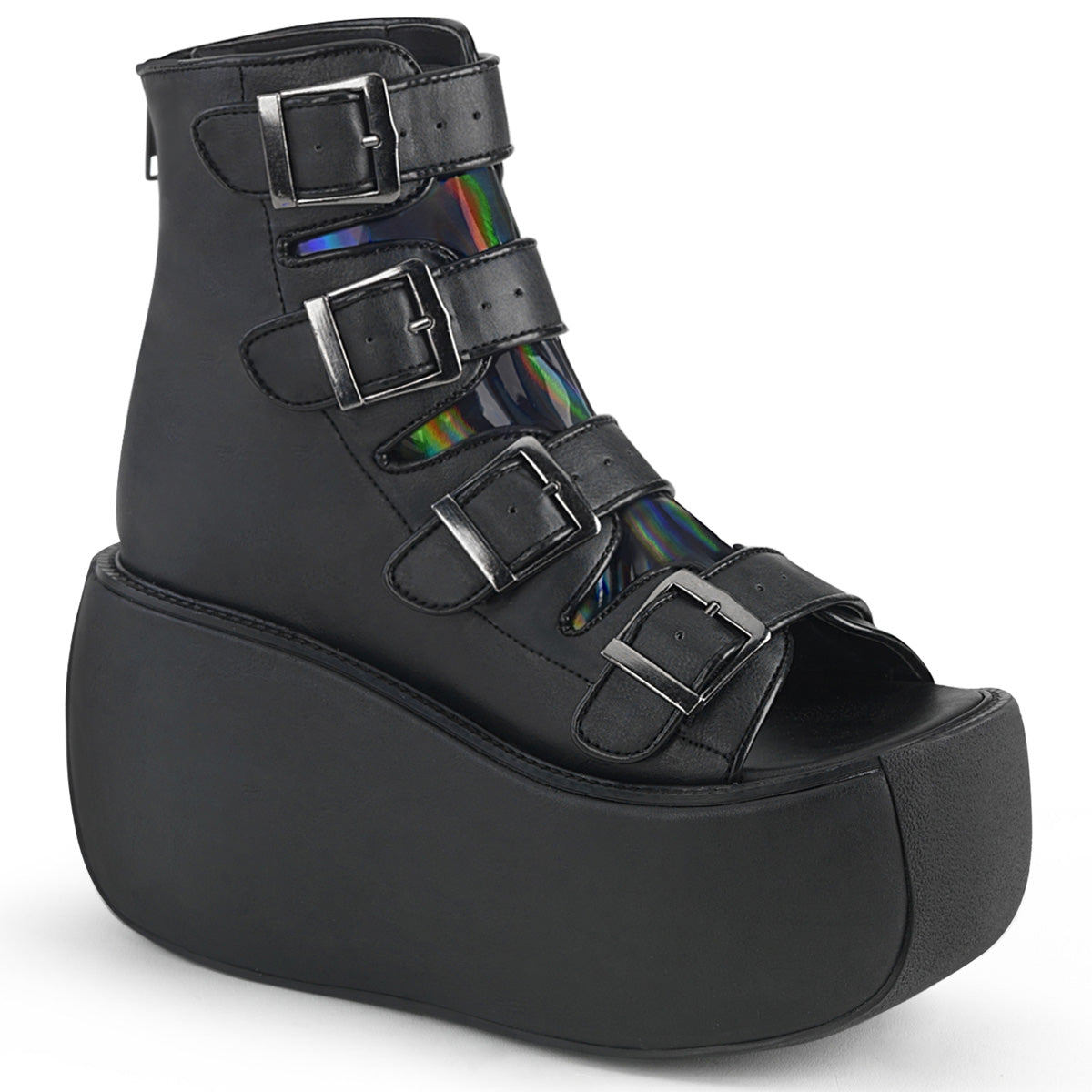 DemoniaCult Womens Ankle Boots VIOLET-150 Blk Vegan Leather-Hologram