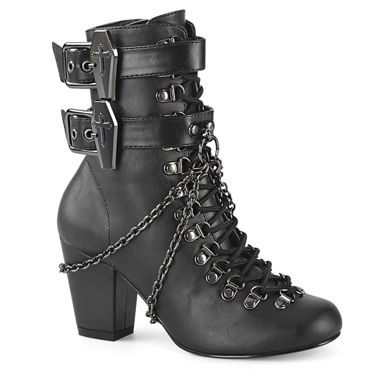 DemoniaCult Bottes de cheville des femmes VIVIKA-128 Cuir végétalien BLK